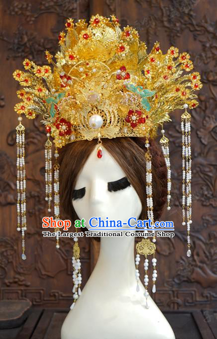 China Traditional Ancient Wedding Golden Phoenix Coronet Bride Hair Accessories Full Set