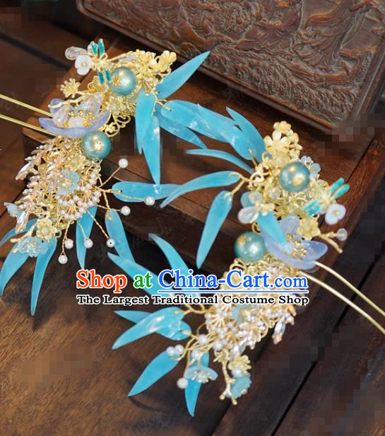China Traditional Ancient Bride Blueing Hair Crown and Hairpins Earrings Court Hair Accessories Full Set