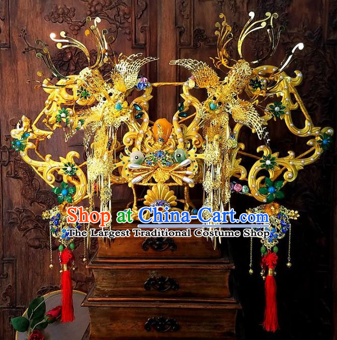 China Traditional Hair Accessories Wedding Hair Crown Headwear Ancient Bride Blueing Phoenix Coronet Full Set