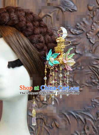 China Traditional Hanfu Palace Hair Stick Xiuhe Suit Hair Accessories Wedding Bride Silk Flowers Tassel Hairpin