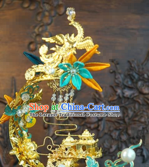 China Traditional Hair Accessories Wedding Hair Crown Ancient Queen Phoenix Coronet Hairpins Complete Set