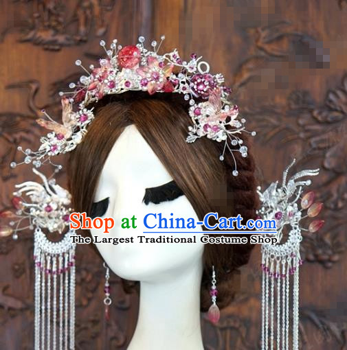 China Ancient Queen Butterfly Lotus Phoenix Coronet Traditional Hair Accessories Wedding Hair Crown and Hairpins