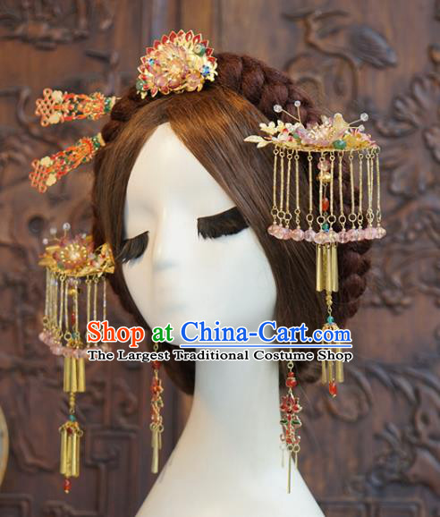 China Ancient Queen Hair Accessories Traditional Wedding Hair Crown and Tassel Hairpins Full Set