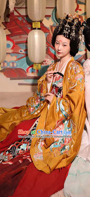 China Tang Dynasty Palace Beauty Yang Yuhuan Embroidered Dress Hanfu Clothing Ancient Imperial Consort Apparels