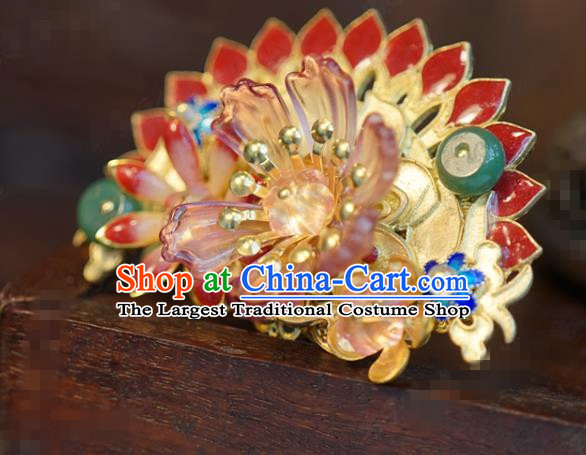 China Ancient Bride Enamel Red Hairpin Traditional Xiuhe Suit Hair Accessories Wedding Flower Hair Comb