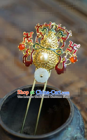 China Ancient Empress Golden Gourd Hair Clip Traditional Xiuhe Suit Hair Jewelry Accessories Qing Dynasty Court Cloisonne Hairpin