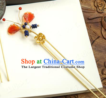 China Ancient Bride Red Butterfly Hair Clip Traditional Xiuhe Suit Hair Jewelry Accessories Qing Dynasty Palace Hairpin
