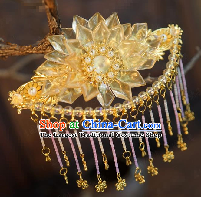 China Ancient Bride Flower Hair Stick Traditional Xiuhe Suit Hair Accessories Wedding Pink Beads Tassel Hair Crown