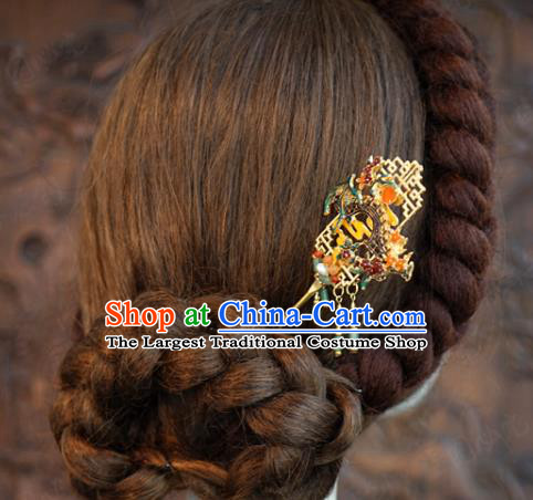 China Wedding Cloisonne Hairpins Traditional Xiuhe Suit Hair Accessories Ancient Bride Jade Tassel Hair Clip