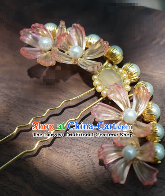China Traditional Wedding Xiuhe Suit Pink Flower Hairpins Tassel Hair Sticks Ancient Bride Hair Accessories Complete Set