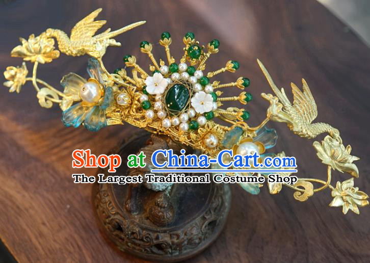 China Ancient Empress Hair Accessories Traditional Wedding Xiuhe Suit Tassel Hairpins Jade Hair Crown Complete Set