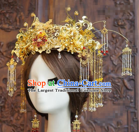 China Ancient Bride Phoenix Coronet Traditional Xiuhe Suit Headdress Wedding Hair Crown Hair Accessories