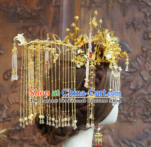 China Ancient Bride Phoenix Coronet Traditional Xiuhe Suit Headdress Wedding Hair Crown Hair Accessories