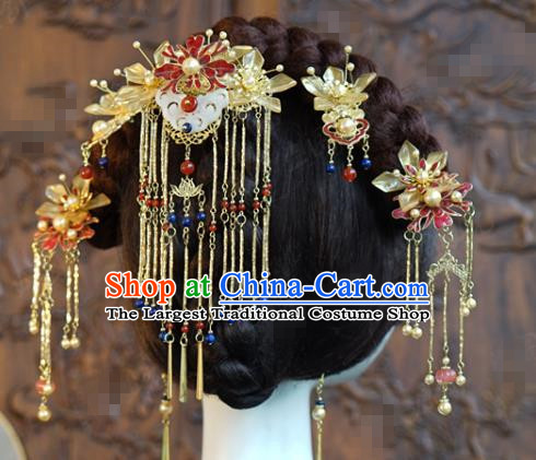 China Ancient Bride Tassel Hair Comb and Hairpins Traditional Wedding Hair Accessories Xiuhe Suit Headdress