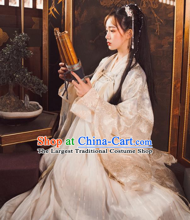 China Ancient Goddess White Hanfu Dress Traditional Tang Dynasty Palace Princess Historical Clothing