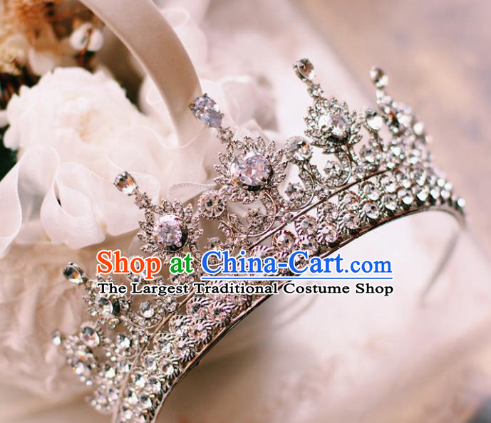 Baroque Retro Zircon Royal Crown Princess Crystal Hair Clasp European Wedding Bride Hair Accessories