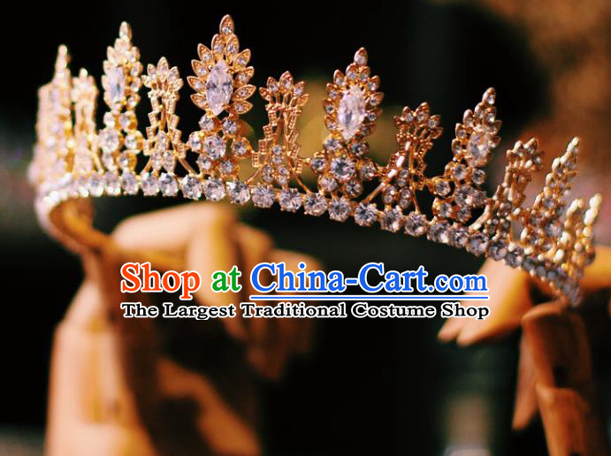 Handmade Court Retro Royal Crown Hair Accessories Baroque Bride Headwear European Wedding Golden Hair Clasp