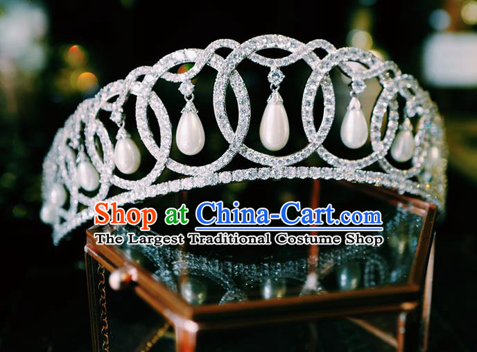 Baroque Princess Zircon Royal Crown European Wedding Bride Hair Accessories Court Hair Jewelry