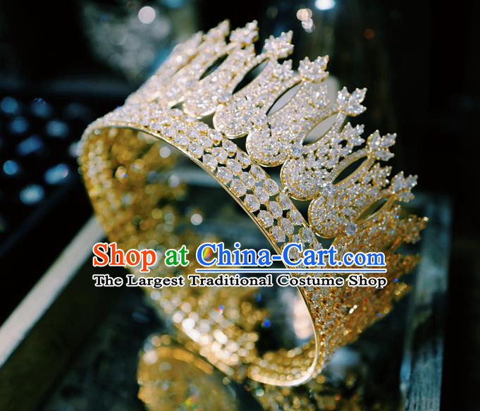 European Wedding Bride Hair Accessories Princess Zircon Round Golden Royal Crown Baroque Court Hair Jewelry
