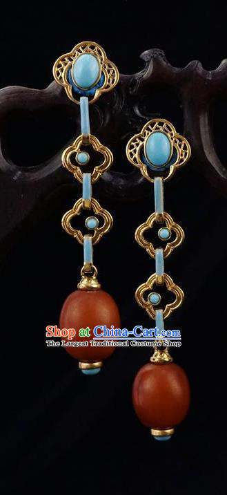 Top Grade Chinese Qing Dynasty Beeswax Accessories Classical Court Earrings Traditional Handmade Ear Jewelry