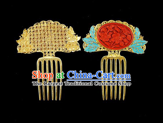 Chinese Traditional Ancient Palace Empress Hair Accessories Qing Dynasty Court Carved Lacquerware Hair Comb