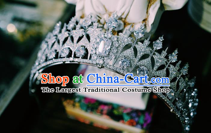 Handmade European Princess Headwear Wedding Luxury Royal Crown Baroque Zircon Hair Clasp Women Jewelry Accessories