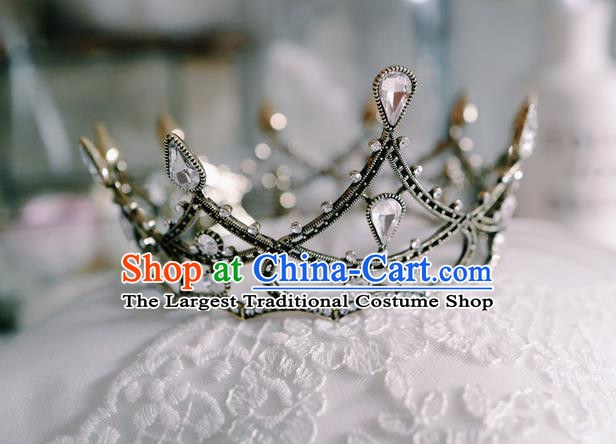 Baroque Bride Black Round Royal Crown European Princess Jewelry Wedding Hair Accessories