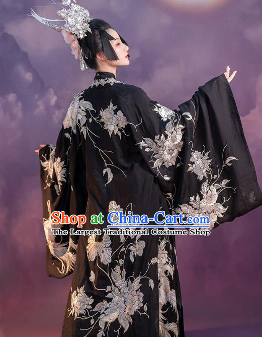 China Ancient Embroidered Black Hanfu Dress Royal Princess Costume Traditional Tang Dynasty Palace Lady Clothing