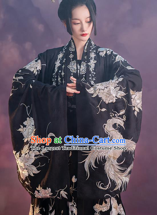 China Ancient Embroidered Black Hanfu Dress Royal Princess Costume Traditional Tang Dynasty Palace Lady Clothing
