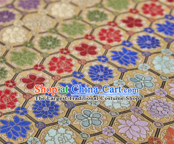 Chinese Classical Peony Lotus Pattern Design Yellow Song Brocade Fabric Asian Traditional Silk Material