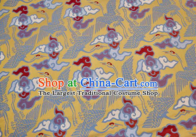 Chinese Classical Cloud Crane Pattern Design Yellow Song Brocade Fabric Asian Traditional Silk Material