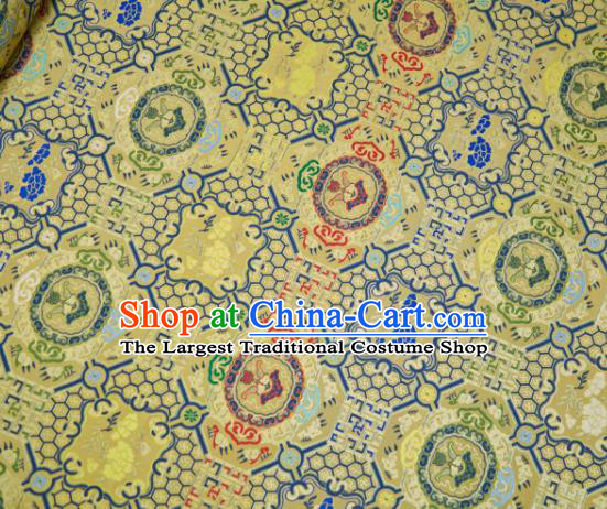 Chinese Classical Key Peony Crane Pattern Design Yellow Song Brocade Fabric Asian Traditional Silk Material