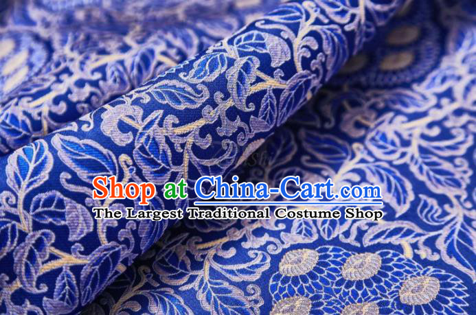 Chinese Classical Lotus Pattern Design Royalblue Song Brocade Fabric Asian Traditional Silk Material
