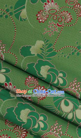 Chinese Classical Flowers Pattern Design Green Song Brocade Fabric Asian Traditional Silk Material
