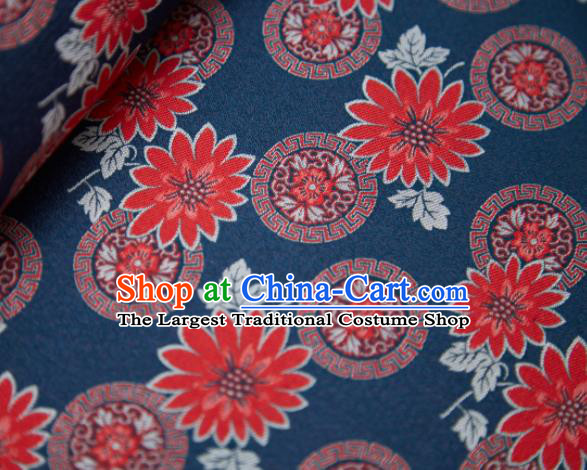 Chinese Classical Sunflowers Pattern Design Navy Song Brocade Fabric Asian Traditional Silk Material