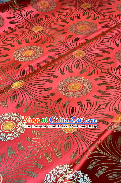 Chinese Classical Sunflowers Pattern Design Red Brocade Fabric Asian Traditional Satin Tang Suit Silk Material