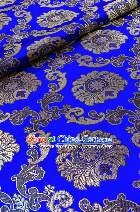 Chinese Classical Buddhism Lotus Pattern Design Royalblue Brocade Fabric Asian Traditional Satin Tang Suit Silk Material