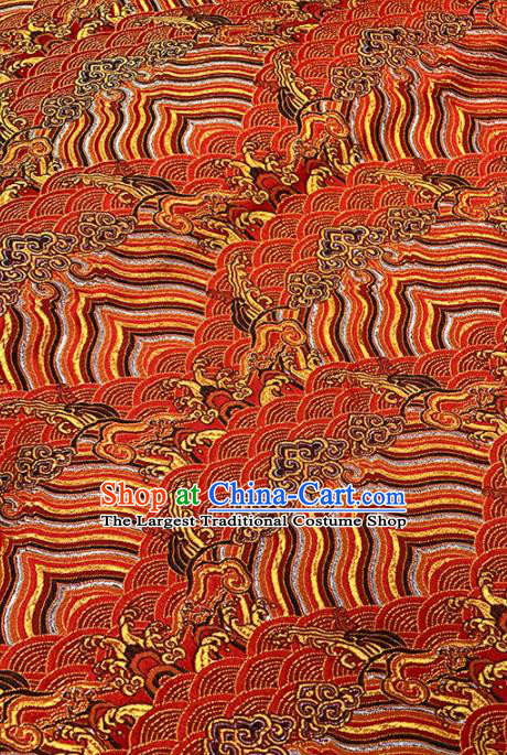 Chinese Classical Sea Wave Pattern Design Red Brocade Fabric Asian Traditional Satin Tang Suit Silk Material