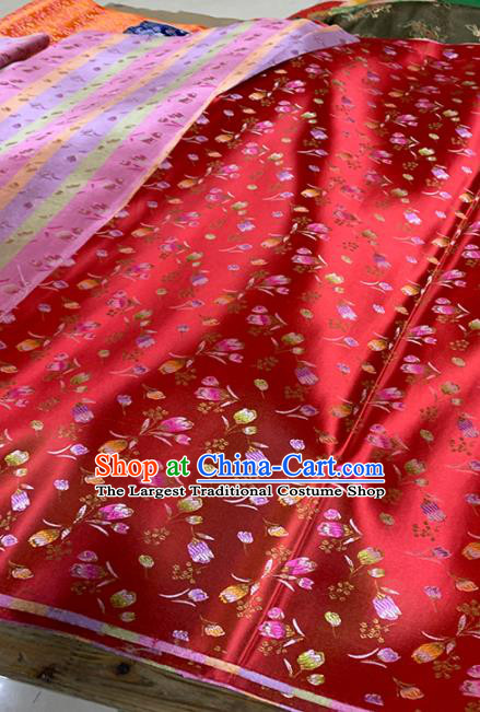 Chinese Classical Tulip Pattern Design Red Brocade Fabric Asian Traditional Satin Tang Suit Silk Material