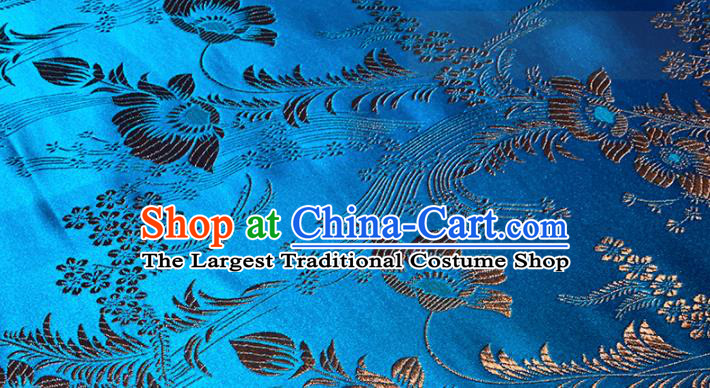 Chinese Classical Iris Pattern Design Blue Brocade Fabric Asian Traditional Satin Tang Suit Silk Material