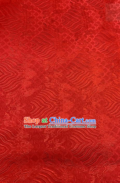 Chinese Classical Sea Wave Pattern Design Red Brocade Fabric Asian Traditional Satin Tang Suit Silk Material