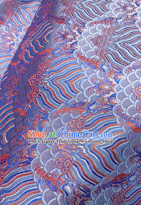 Chinese Classical Sea Wave Pattern Design Blue Brocade Fabric Asian Traditional Satin Tang Suit Silk Material