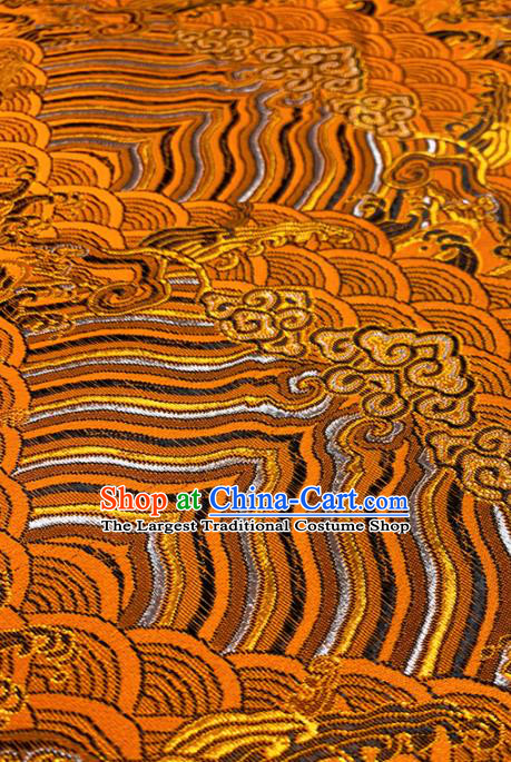 Chinese Classical Sea Wave Pattern Design Orange Brocade Fabric Asian Traditional Satin Tang Suit Silk Material