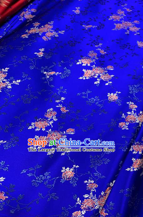 Chinese Classical Chrysanthemum Pattern Design Royalblue Brocade Fabric Asian Traditional Satin Tang Suit Silk Material