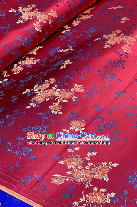 Chinese Classical Chrysanthemum Pattern Design Wine Red Brocade Fabric Asian Traditional Satin Tang Suit Silk Material