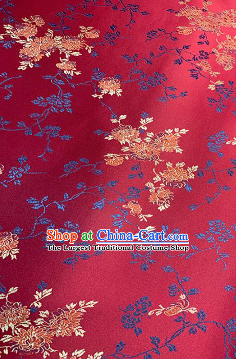 Chinese Classical Chrysanthemum Pattern Design Wine Red Brocade Fabric Asian Traditional Satin Tang Suit Silk Material