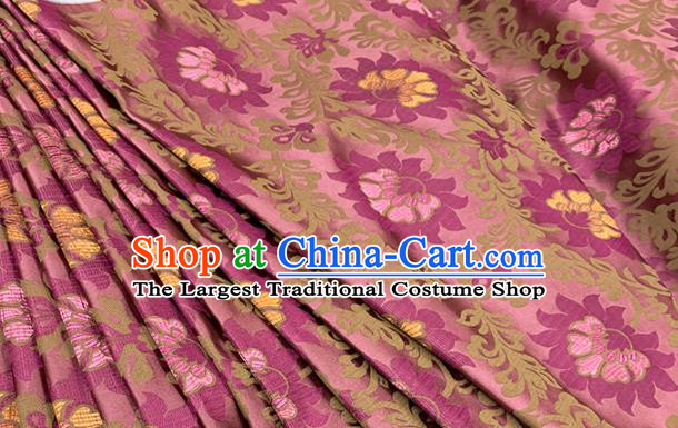 Chinese Classical Lotus Pattern Design Cameo Brown Brocade Fabric Asian Traditional Satin Tang Suit Silk Material