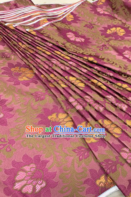Chinese Classical Lotus Pattern Design Cameo Brown Brocade Fabric Asian Traditional Satin Tang Suit Silk Material