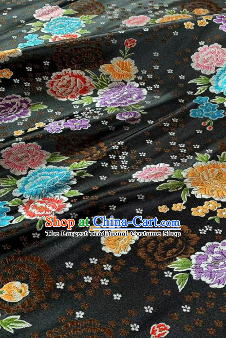 Chinese Classical Peony Plum Pattern Design Black Brocade Fabric Asian Traditional Satin Tang Suit Silk Material
