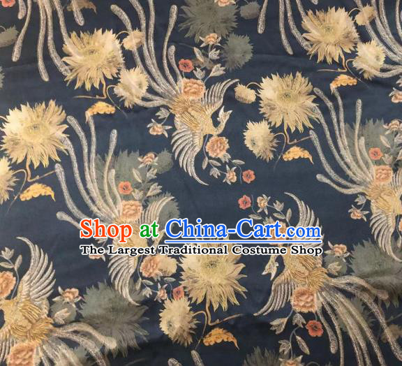 Chinese Classical Phoenix Epiphyllum Pattern Design Black Gambiered Guangdong Gauze Fabric Asian Traditional Cheongsam Silk Material